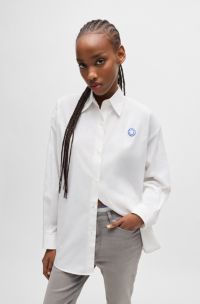 Oversized-fit blouse with graffiti-style logos, White