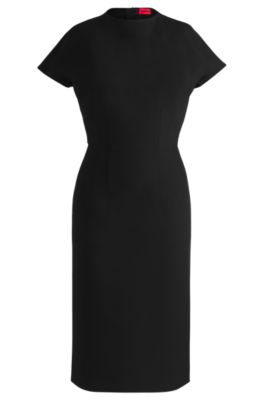 HUGO - Short-sleeved bodycon dress with exposed rear zip - Black