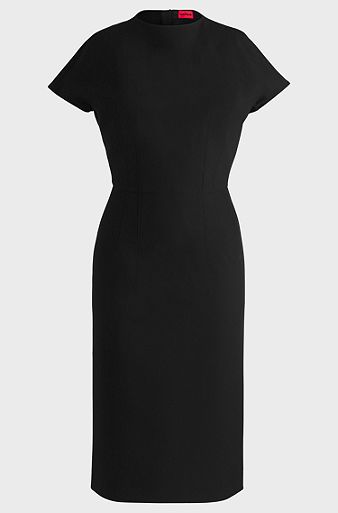 Short-sleeved bodycon dress with exposed rear zip, Black