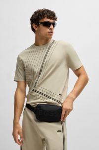 Regular-fit T-shirt van interlocked katoen met artwork van fijne lijnen, Lichtbeige