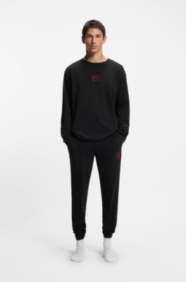 Stretch-cotton T-shirt with logo print, Black