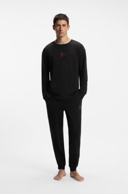 Loungewear-Top aus Stretch-Baumwolle mit Logo, Schwarz