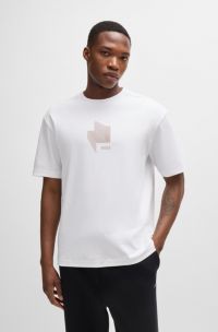 T-shirt Relaxed en coton interlock à motif artistique brillant, Blanc