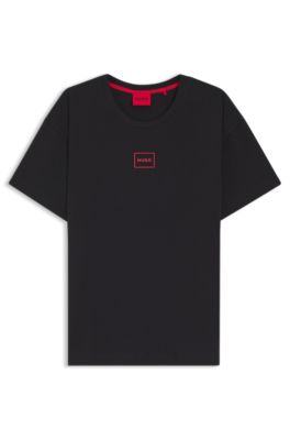 Stretch-cotton T-shirt with logo print, Black