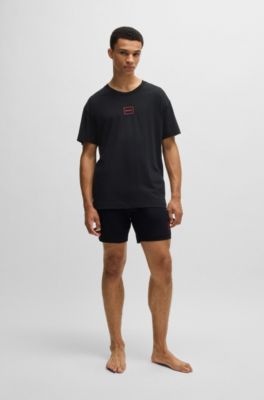 Stretch-cotton T-shirt with logo print, Black