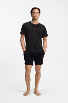 Relaxed-fit T-shirt in stretch cotton with logo print, Black