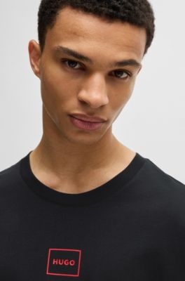 Stretch-cotton T-shirt with logo print, Black