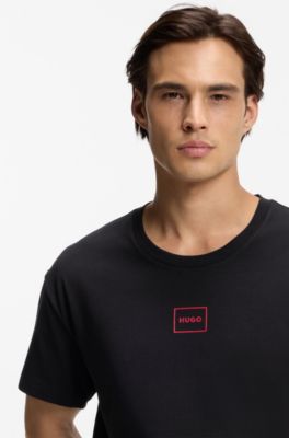Relaxed-fit T-shirt in stretch cotton with logo print, Black