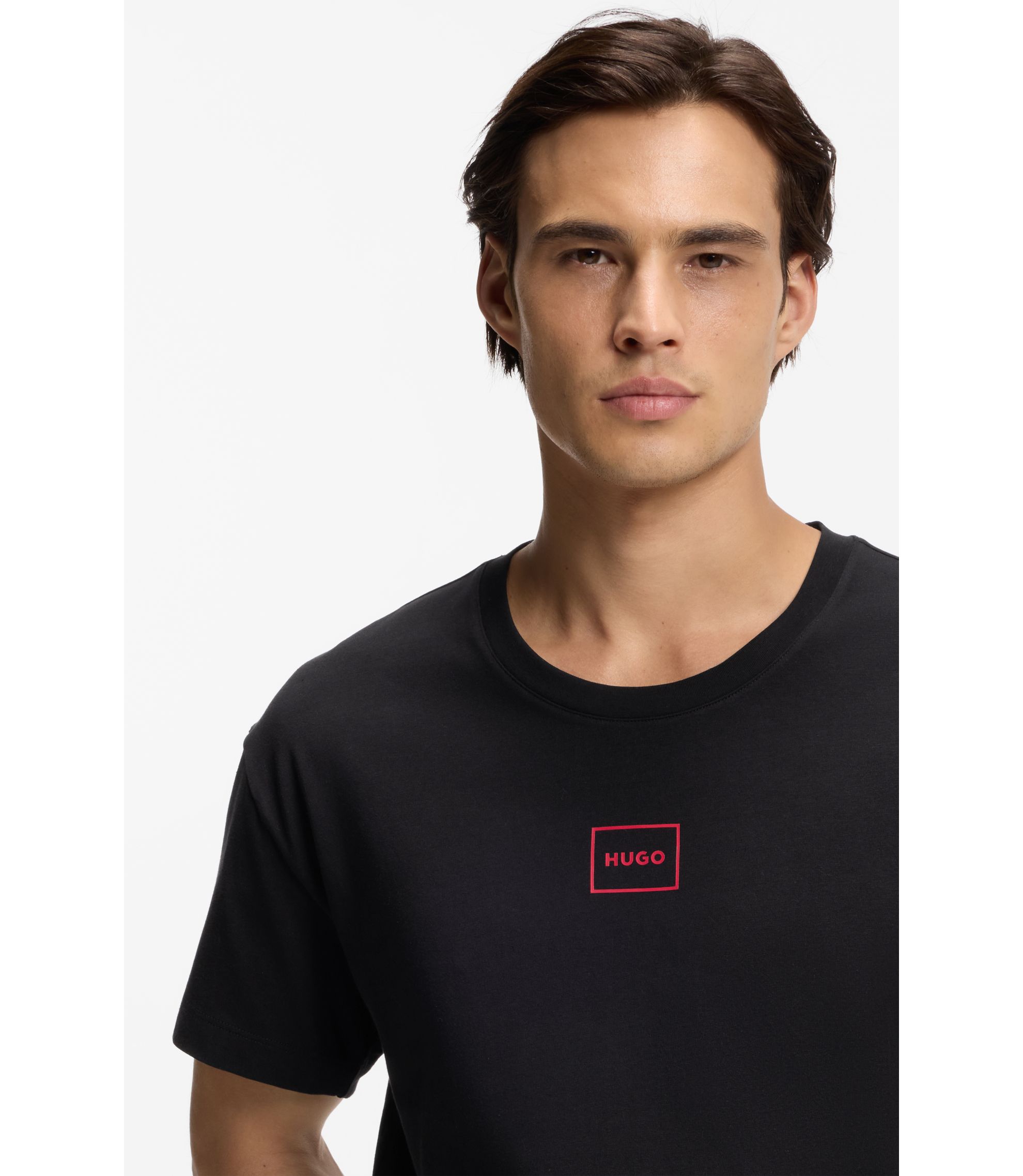 HUGO Stretch-cotton T-shirt with logo print Black