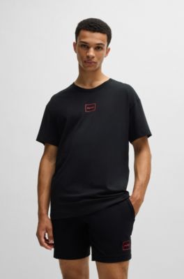 Stretch-cotton T-shirt with logo print, Black