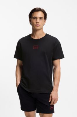 Relaxed-fit T-shirt in stretch cotton with logo print, Black