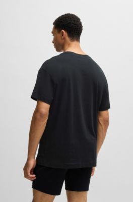 Stretch-cotton T-shirt with logo print, Black