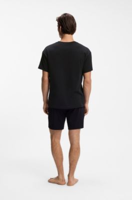 Stretch-cotton T-shirt with logo print, Black