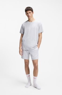 Stretch-cotton T-shirt with logo print, Light Grey