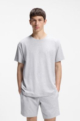 Relaxed-fit T-shirt in stretch cotton with logo print, Light Grey