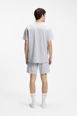Stretch-cotton T-shirt with logo print, Light Grey