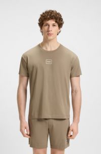 T-shirt relaxed fit in cotone elasticizzato con logo stampato, Marrone