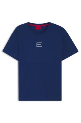 Stretch-cotton T-shirt with logo print, Blue