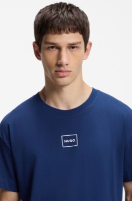 Stretch-cotton T-shirt with logo print, Blue