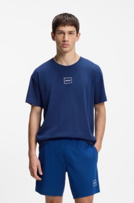 Relaxed-fit T-shirt in stretch cotton with logo print, Blue