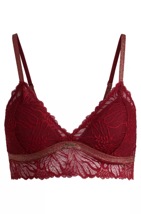Lace triangle bra with metal logo trim