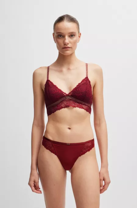 Lace triangle bra with metal logo trim