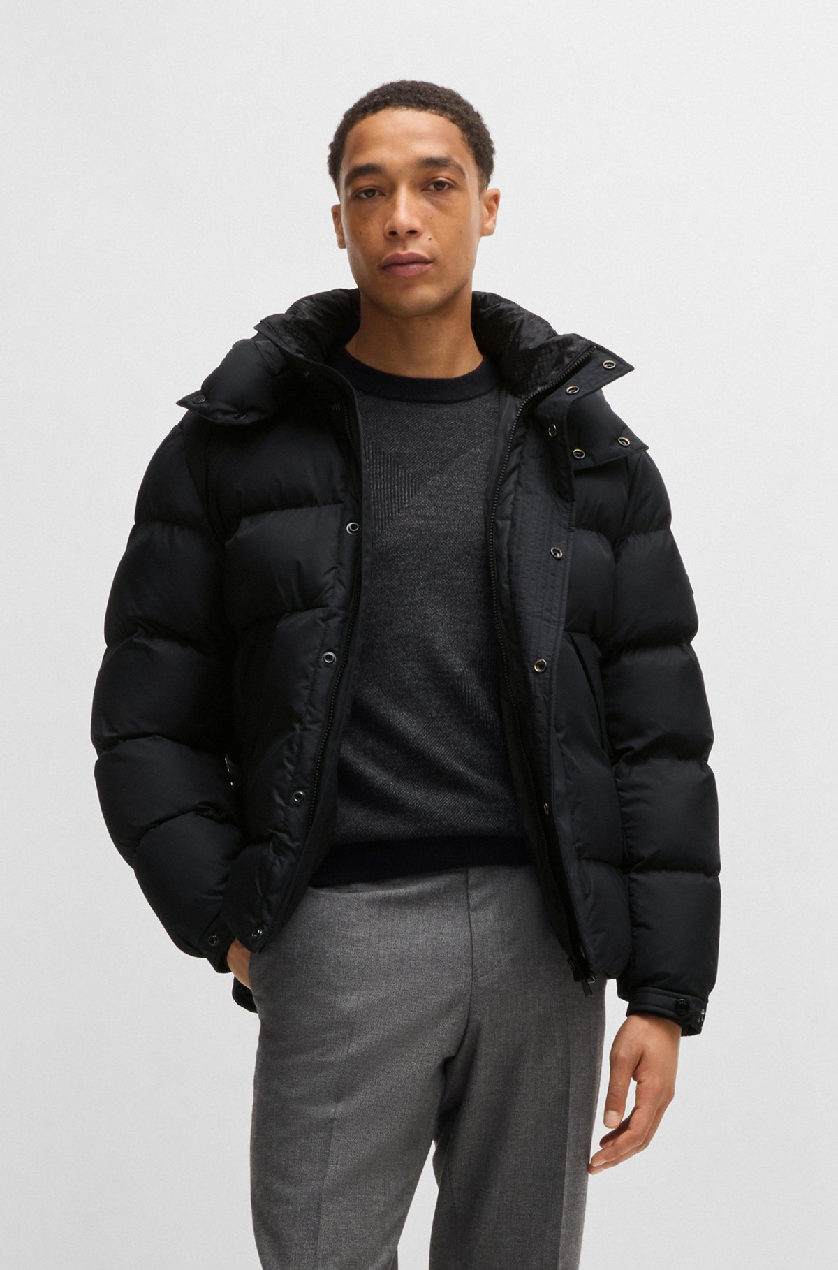 BOSS - はっ水 パファージャケット デタッチャブルフード - ブラック BOSS - はっ水 パファージャケット デタッチャブルフード - ブラック