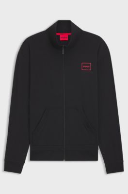 Giacca relaxed fit in cotone elasticizzato con logo con cornice, Nero