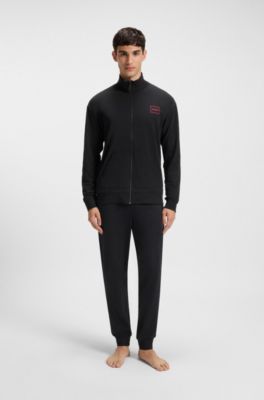 Relaxed-fit jacket in stretch cotton with frame logo, Black