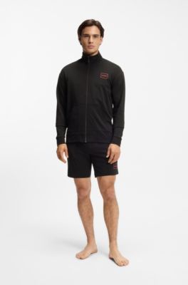 Relaxed-fit loungewear jacket in stretch cotton, Black
