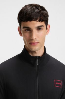 Relaxed-fit jacket in stretch cotton with frame logo, Black