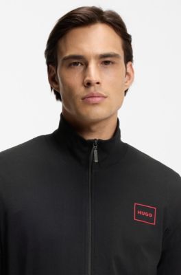 Relaxed-fit jack van&nbsp;stretchkatoen met omrand logo, Zwart