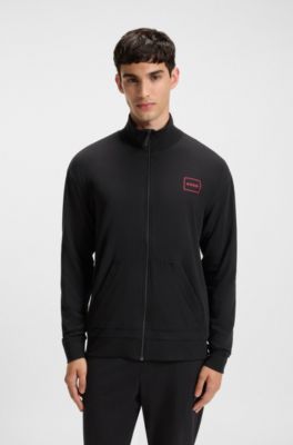 Relaxed-fit jacket in stretch cotton with frame logo, Black