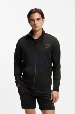 Veste Relaxed en coton stretch avec logo encadr&eacute;, Noir