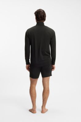 Relaxed-fit loungewear jacket in stretch cotton, Black