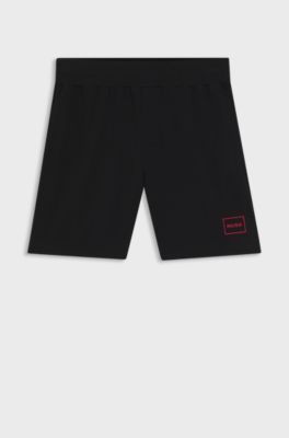 Stretch-cotton shorts with framed logo print, Black