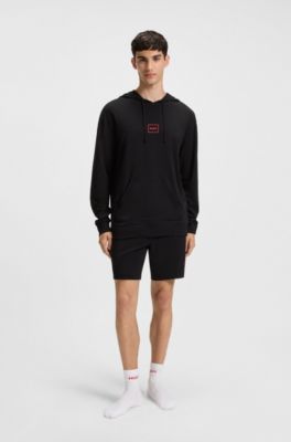 Stretch-cotton shorts with framed logo print, Black