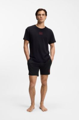 Short de v&ecirc;tements de d&eacute;tente en coton stretch &agrave; logo imprim&eacute;, Noir