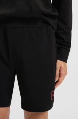 Stretch-cotton shorts with framed logo print, Black