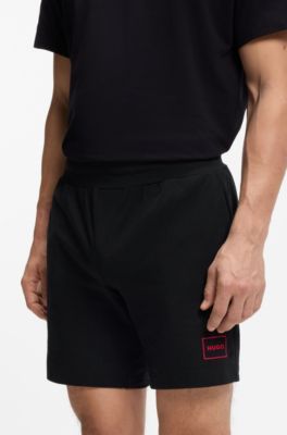 Short de v&ecirc;tements de d&eacute;tente en coton stretch &agrave; logo imprim&eacute;, Noir