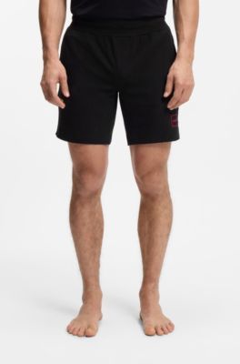 Stretch-cotton shorts with framed logo print, Black