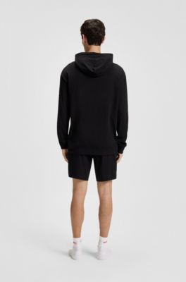 Stretch-cotton shorts with framed logo print, Black