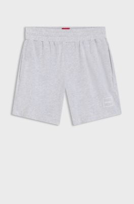 Stretch-cotton shorts with framed logo print, Light Grey