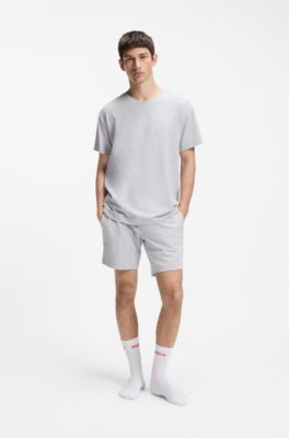 Stretch-cotton shorts with framed logo print, Light Grey