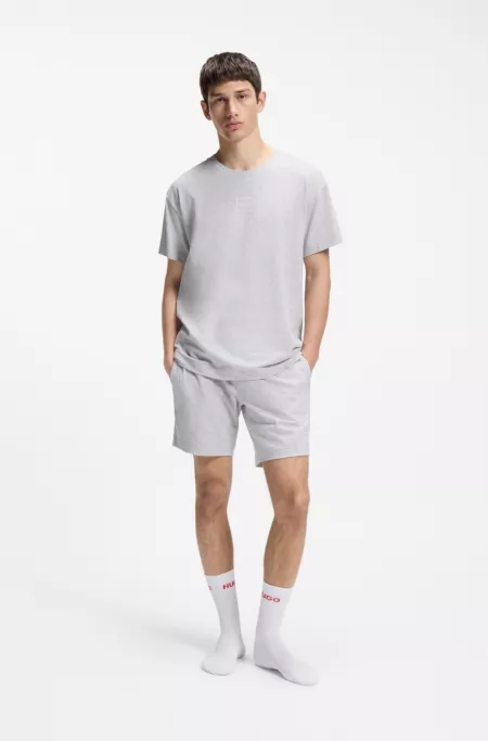 Stretch-cotton shorts with framed logo print