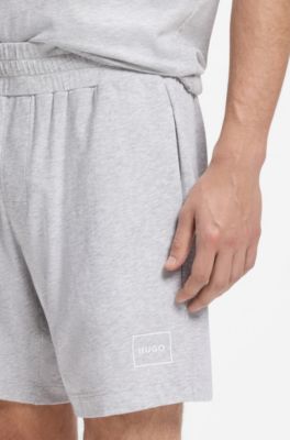 Stretch-cotton shorts with framed logo print, Light Grey