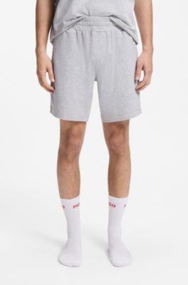 Stretch-cotton shorts with framed logo print, Light Grey