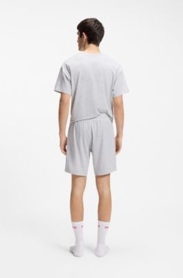 Stretch-cotton shorts with framed logo print, Light Grey