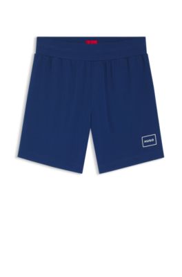 Shorts i bomuld med str&aelig;k og indrammet logoprint, Bl&aring;