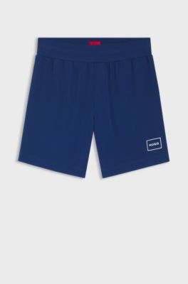 Stretch-cotton shorts with framed logo print, Blue